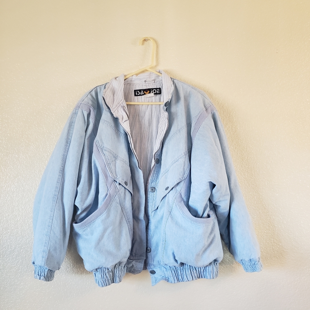 Vintage Light Wash Denim Bomber Jacket